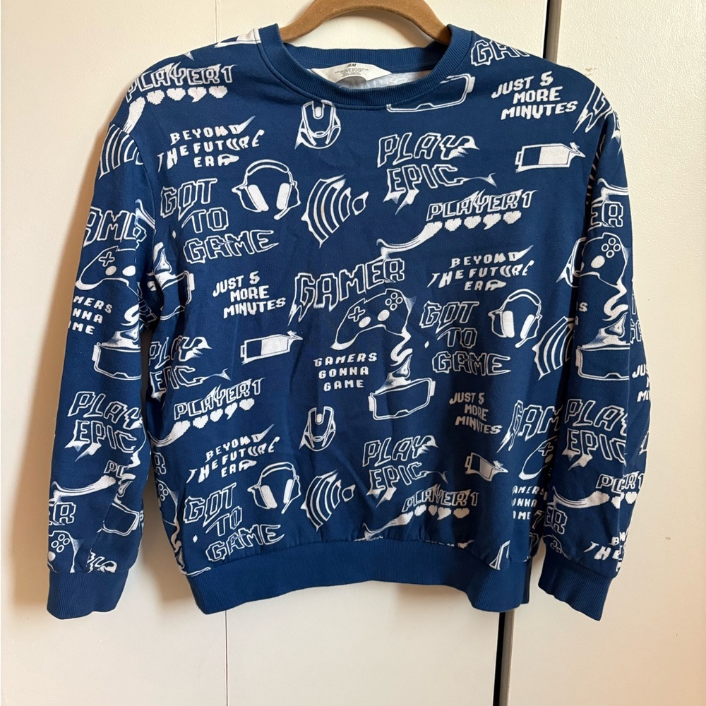 H&M Blue Gamer Print Crewneck Sweatshrt